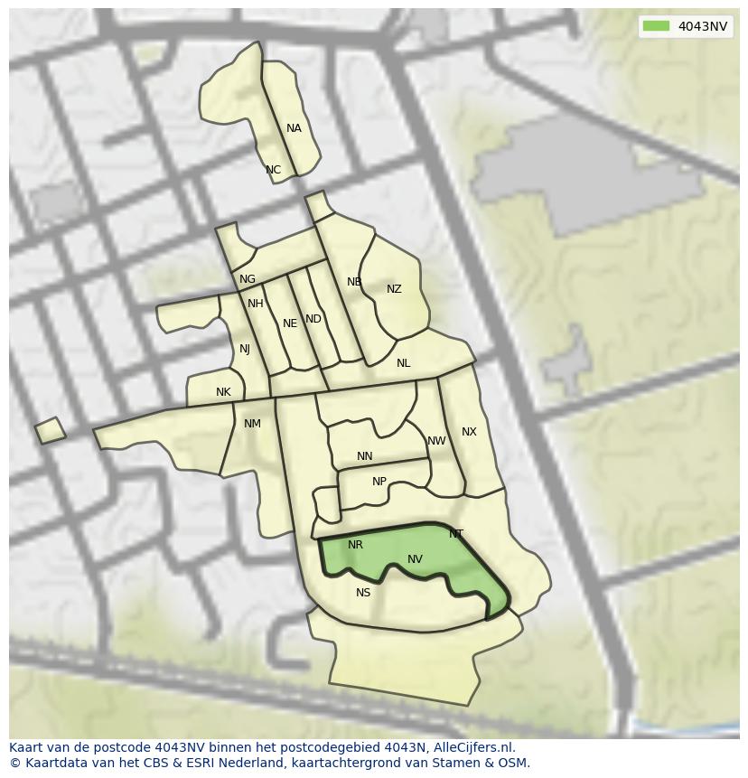 Afbeelding van het postcodegebied 4043 NV op de kaart.