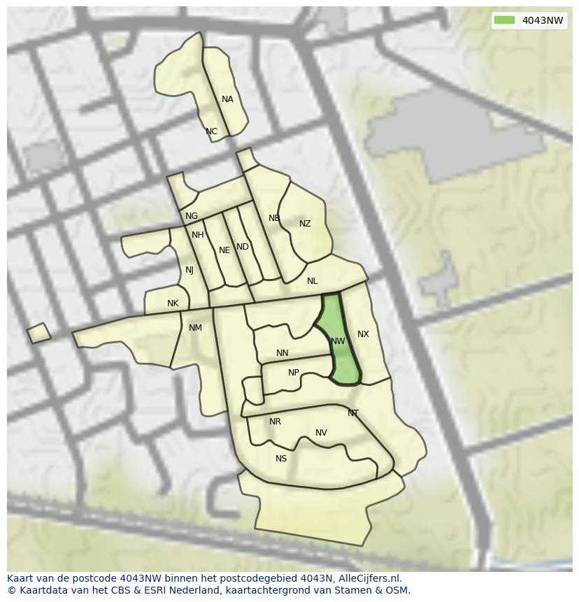 Afbeelding van het postcodegebied 4043 NW op de kaart.