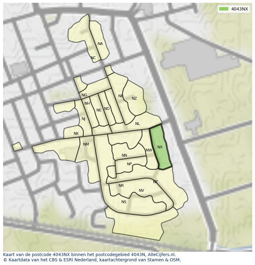 Afbeelding van het postcodegebied 4043 NX op de kaart.