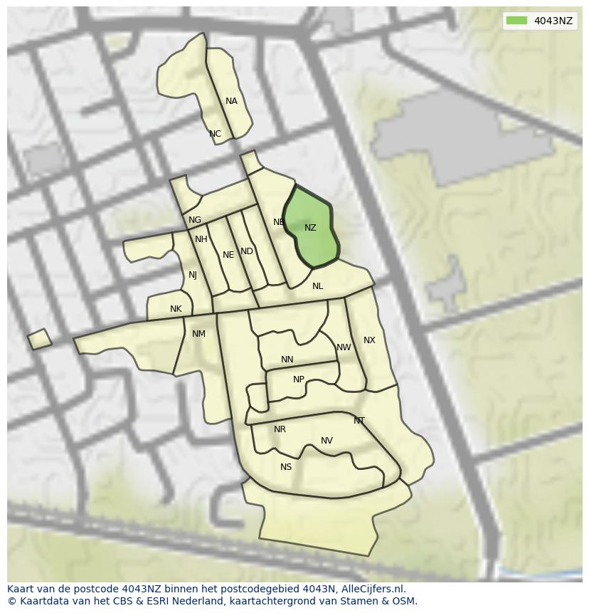 Afbeelding van het postcodegebied 4043 NZ op de kaart.