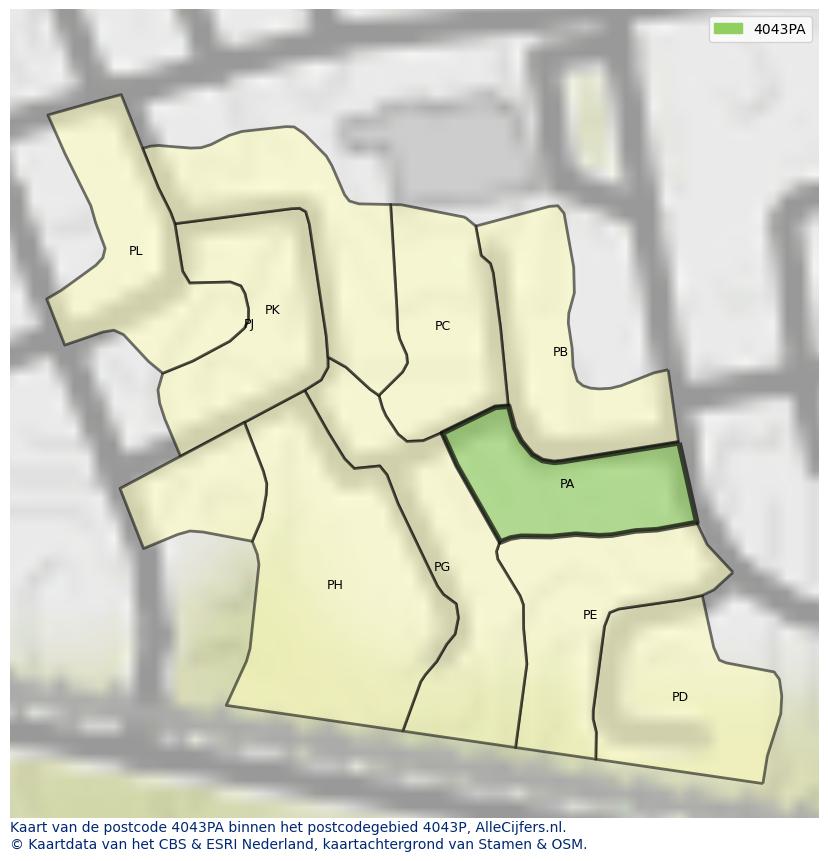 Afbeelding van het postcodegebied 4043 PA op de kaart.