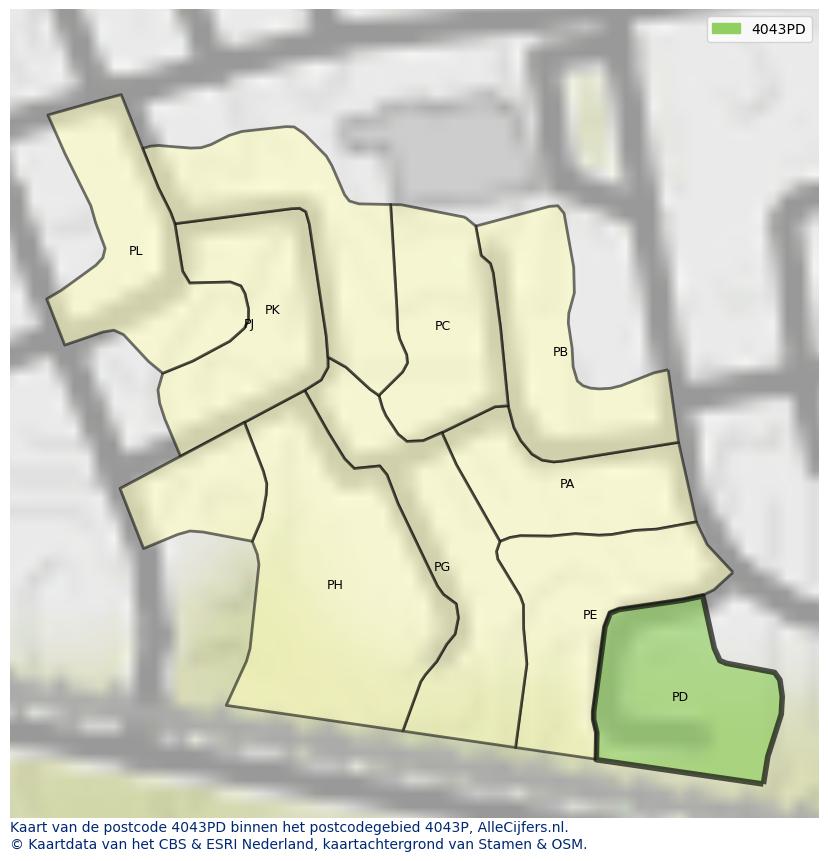 Afbeelding van het postcodegebied 4043 PD op de kaart.
