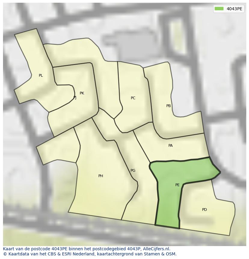 Afbeelding van het postcodegebied 4043 PE op de kaart.