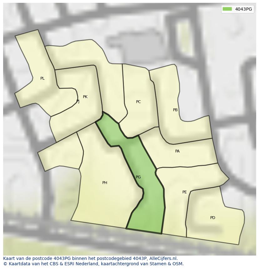 Afbeelding van het postcodegebied 4043 PG op de kaart.