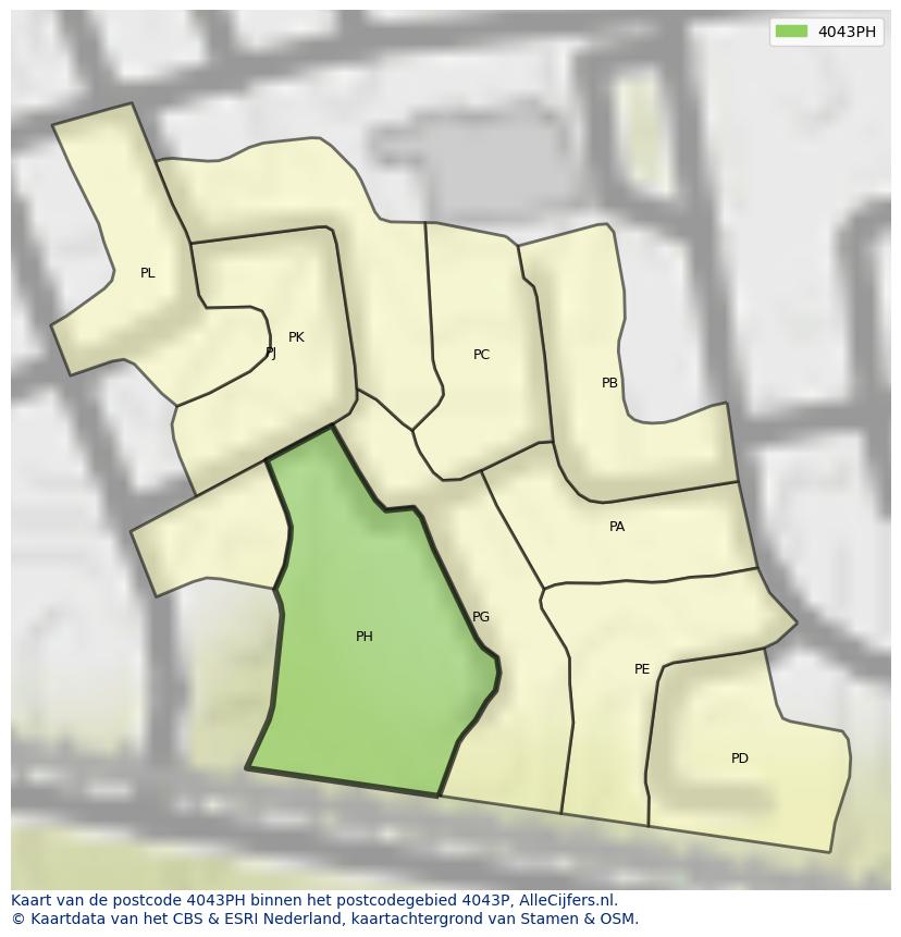Afbeelding van het postcodegebied 4043 PH op de kaart.