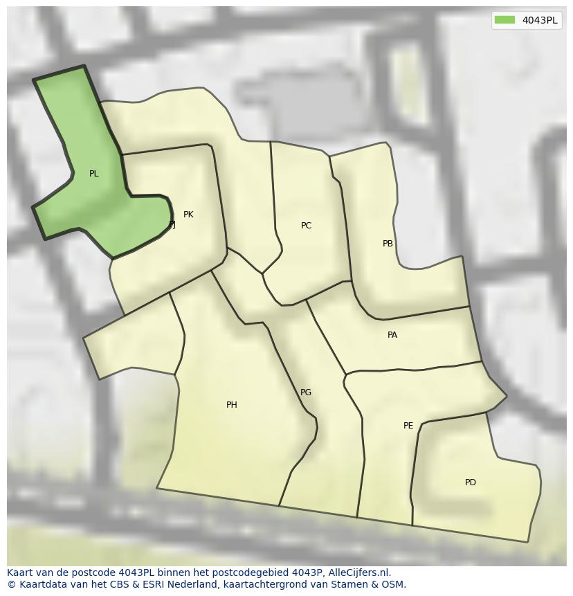 Afbeelding van het postcodegebied 4043 PL op de kaart.
