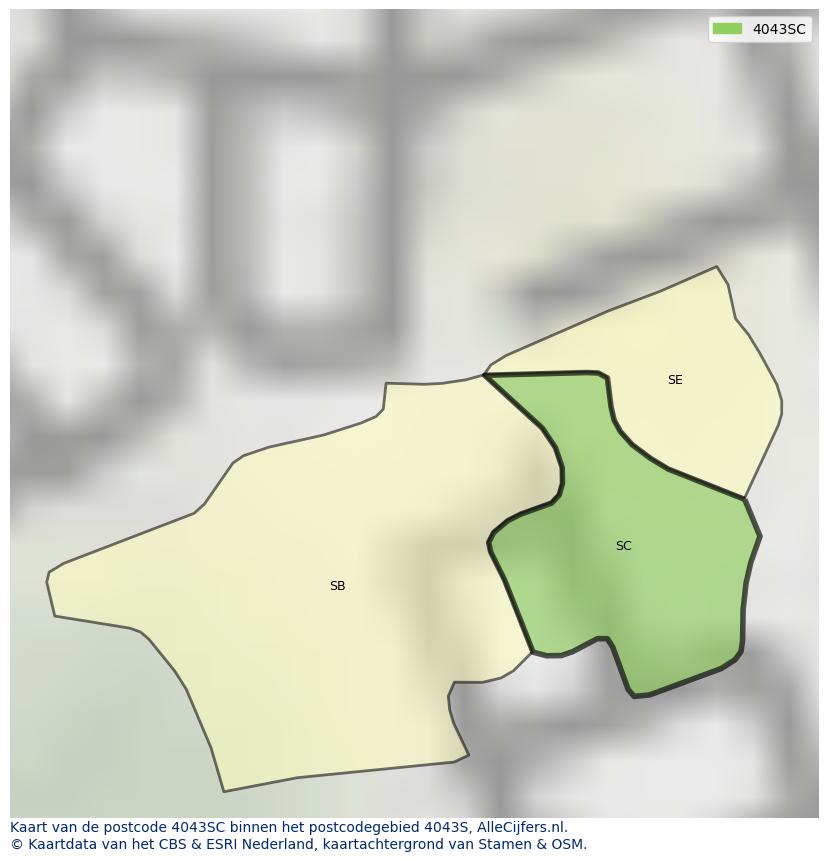 Afbeelding van het postcodegebied 4043 SC op de kaart.