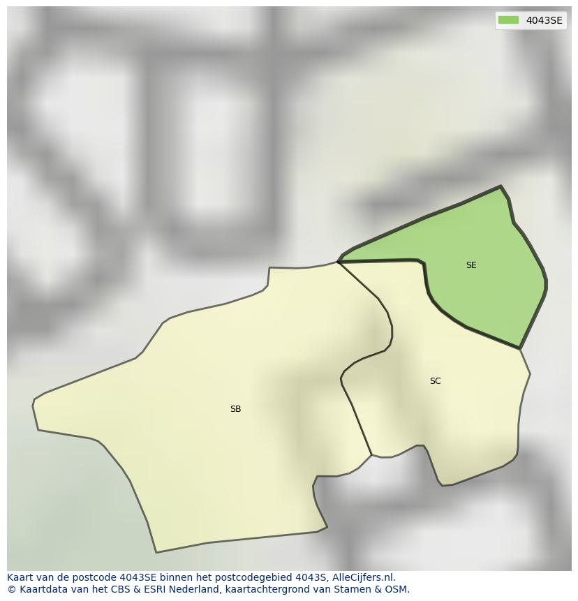 Afbeelding van het postcodegebied 4043 SE op de kaart.