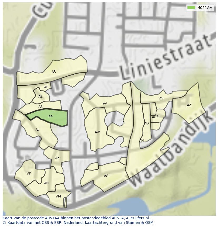 Afbeelding van het postcodegebied 4051 AA op de kaart.