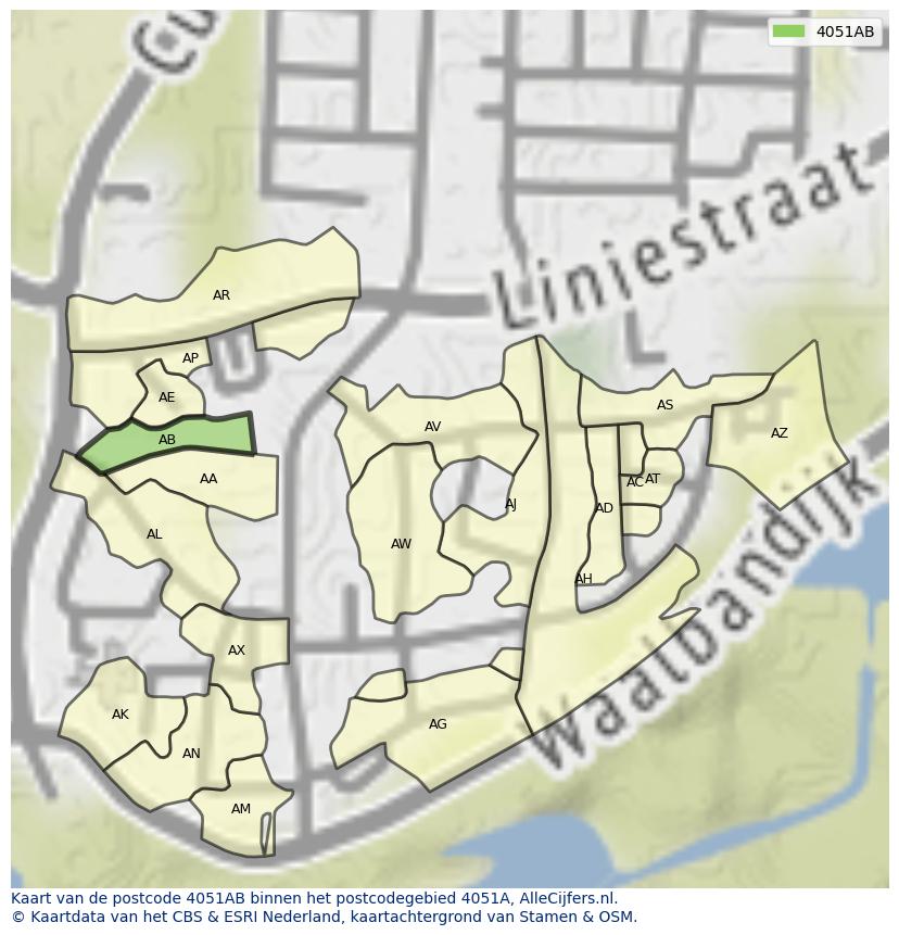 Afbeelding van het postcodegebied 4051 AB op de kaart.