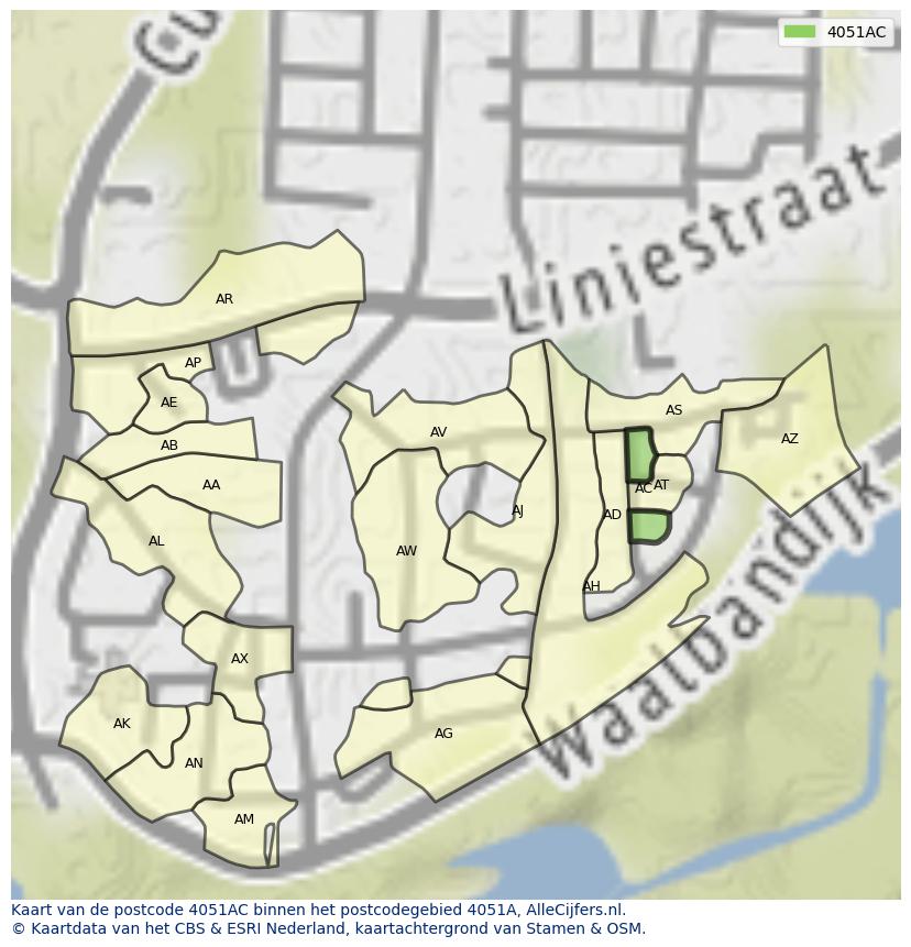Afbeelding van het postcodegebied 4051 AC op de kaart.