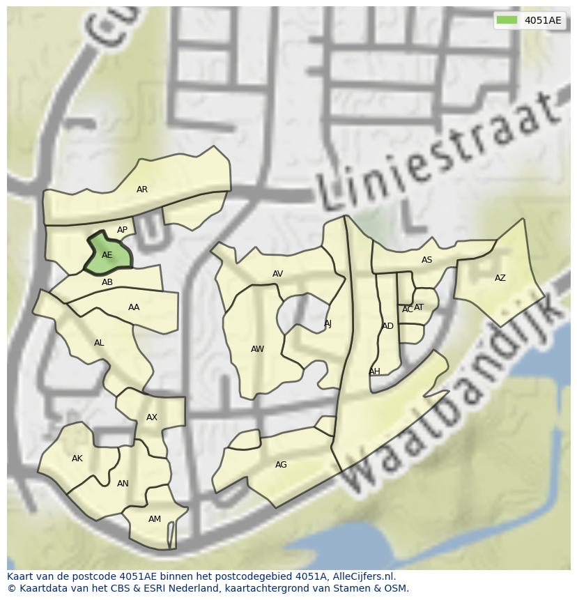 Afbeelding van het postcodegebied 4051 AE op de kaart.