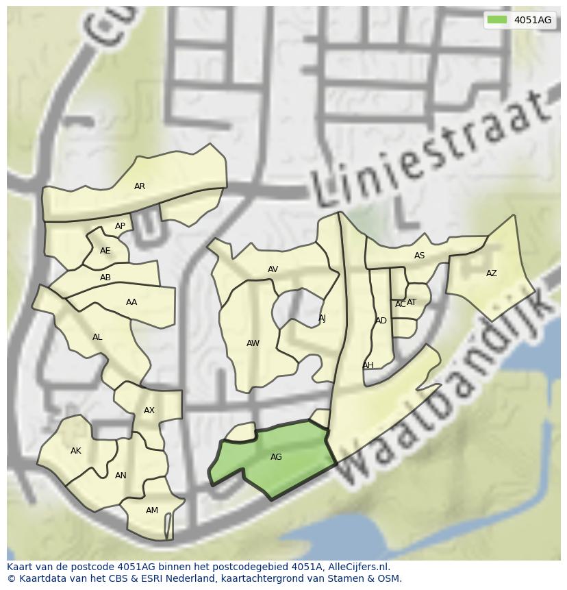 Afbeelding van het postcodegebied 4051 AG op de kaart.