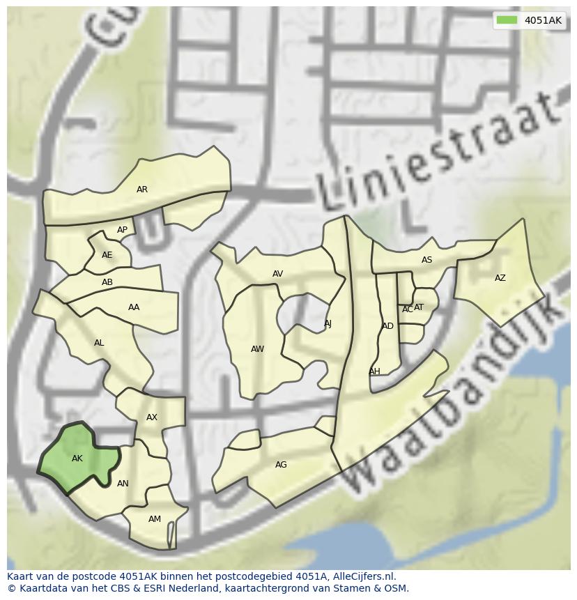 Afbeelding van het postcodegebied 4051 AK op de kaart.
