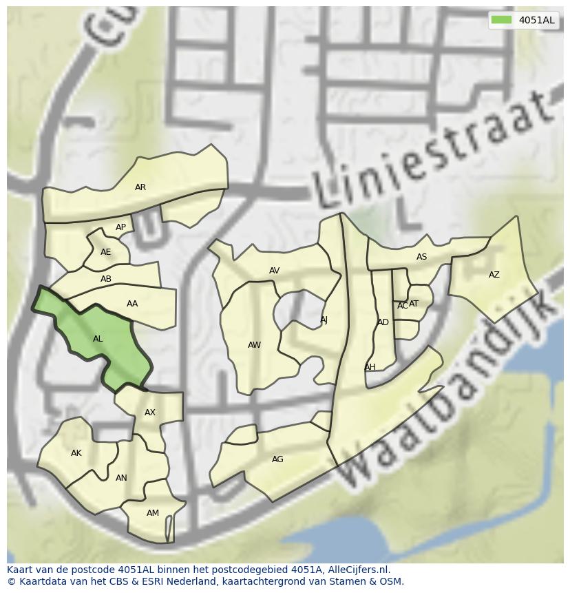 Afbeelding van het postcodegebied 4051 AL op de kaart.
