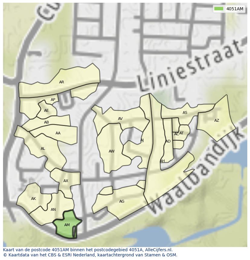 Afbeelding van het postcodegebied 4051 AM op de kaart.
