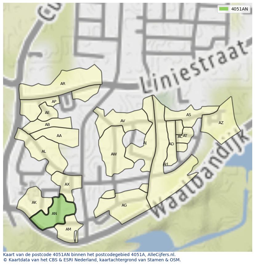 Afbeelding van het postcodegebied 4051 AN op de kaart.