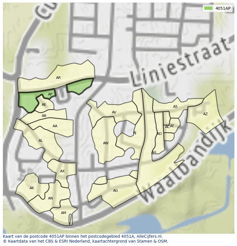 Afbeelding van het postcodegebied 4051 AP op de kaart.