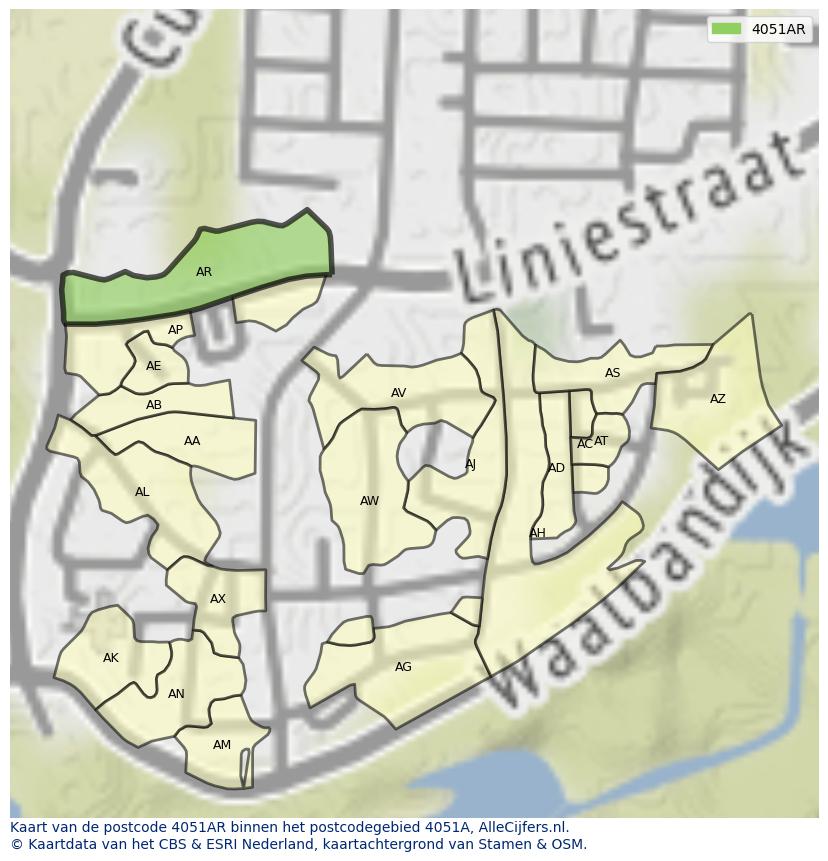 Afbeelding van het postcodegebied 4051 AR op de kaart.