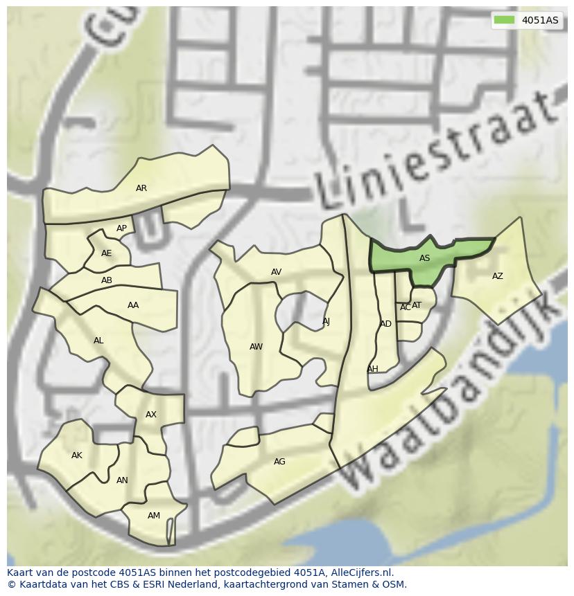 Afbeelding van het postcodegebied 4051 AS op de kaart.