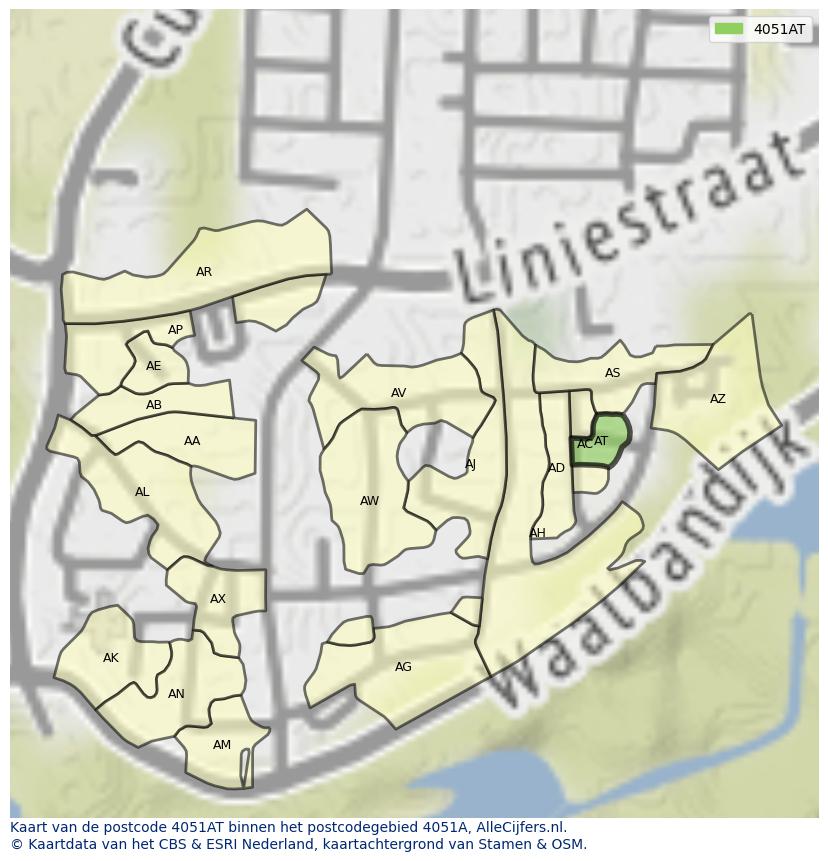 Afbeelding van het postcodegebied 4051 AT op de kaart.