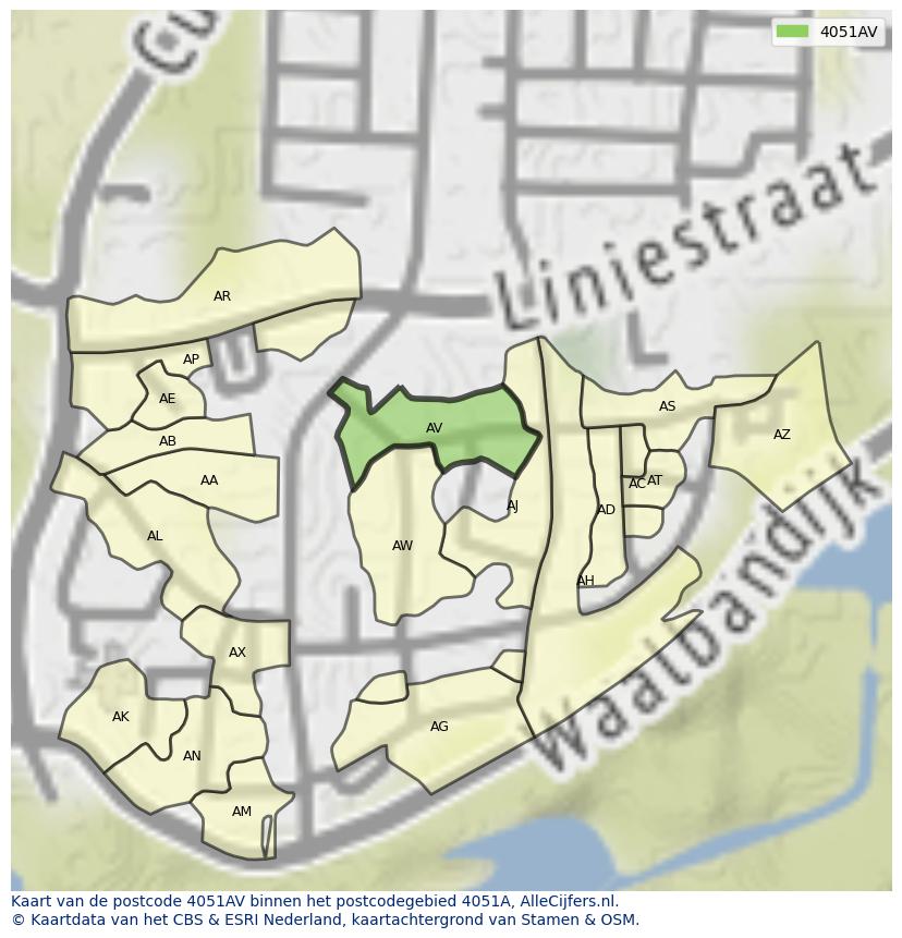 Afbeelding van het postcodegebied 4051 AV op de kaart.