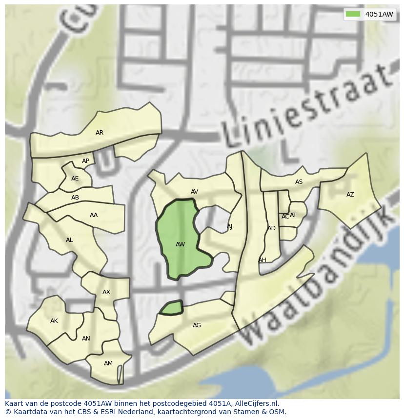 Afbeelding van het postcodegebied 4051 AW op de kaart.