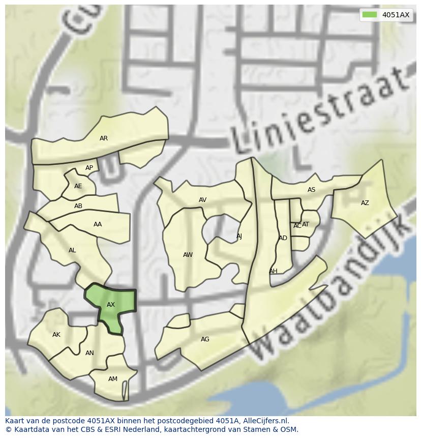 Afbeelding van het postcodegebied 4051 AX op de kaart.