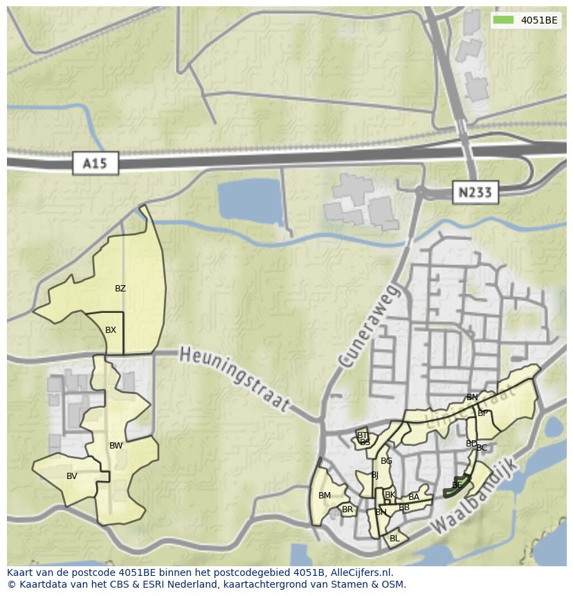 Afbeelding van het postcodegebied 4051 BE op de kaart.