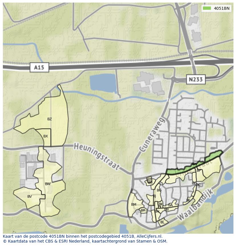 Afbeelding van het postcodegebied 4051 BN op de kaart.