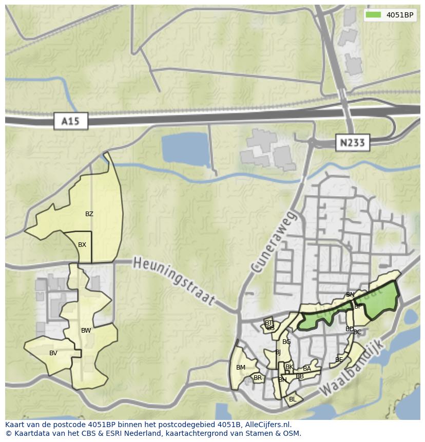 Afbeelding van het postcodegebied 4051 BP op de kaart.