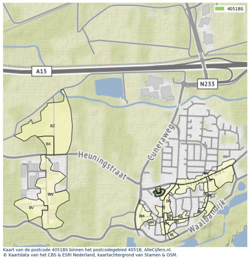 Afbeelding van het postcodegebied 4051 BS op de kaart.