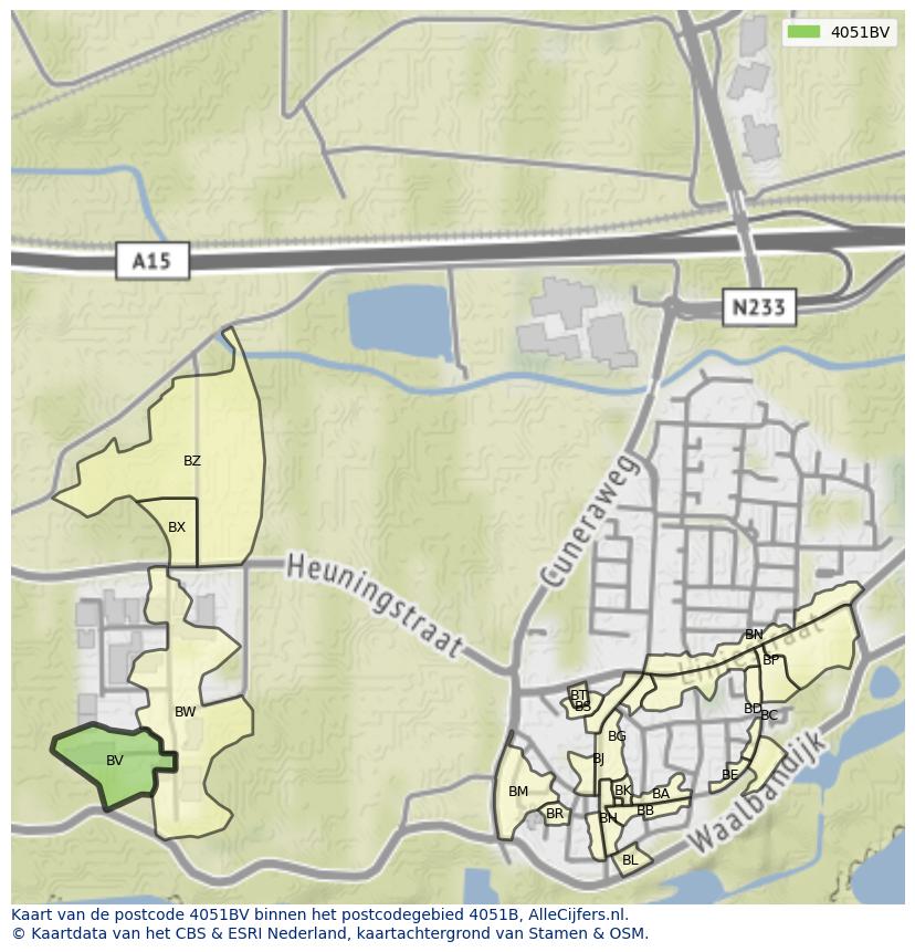 Afbeelding van het postcodegebied 4051 BV op de kaart.