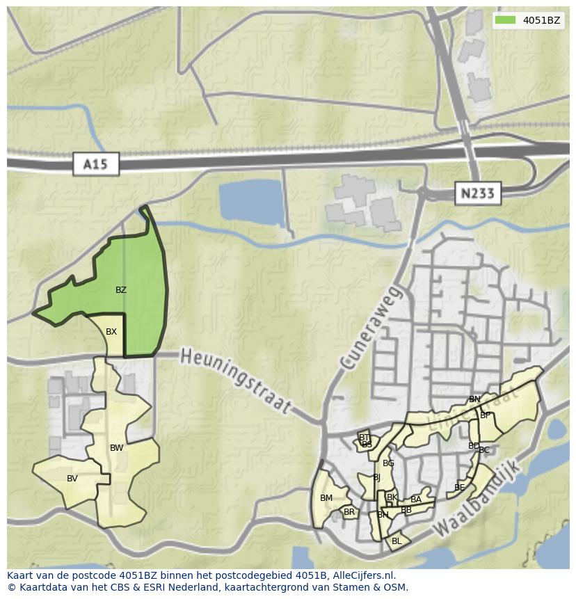 Afbeelding van het postcodegebied 4051 BZ op de kaart.