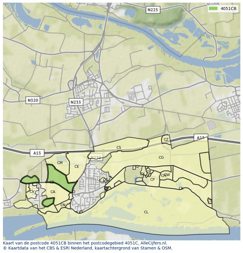Afbeelding van het postcodegebied 4051 CB op de kaart.