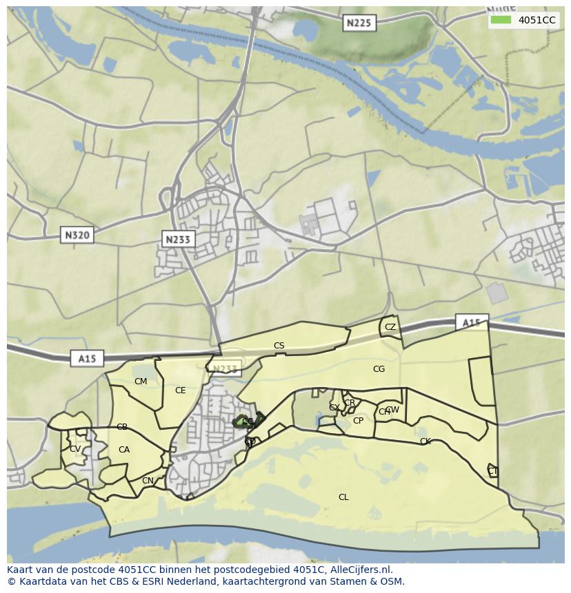 Afbeelding van het postcodegebied 4051 CC op de kaart.