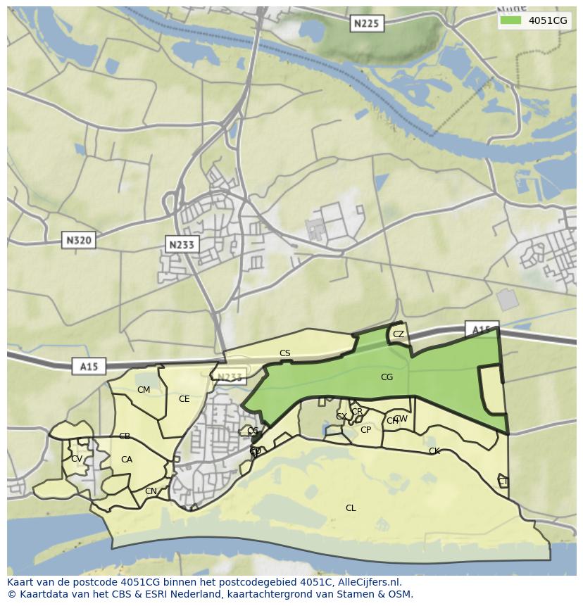 Afbeelding van het postcodegebied 4051 CG op de kaart.