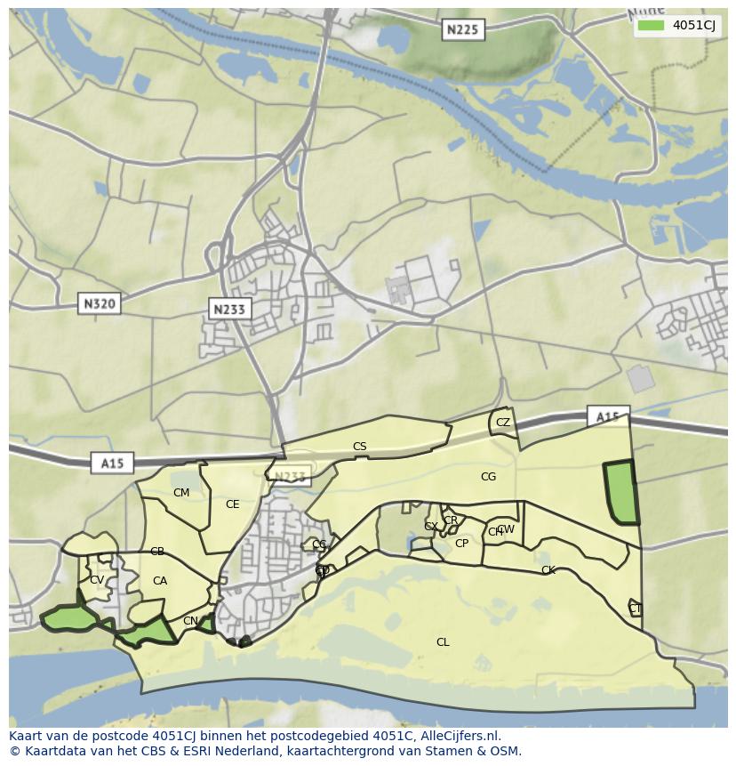 Afbeelding van het postcodegebied 4051 CJ op de kaart.