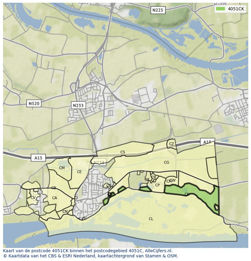 Afbeelding van het postcodegebied 4051 CK op de kaart.