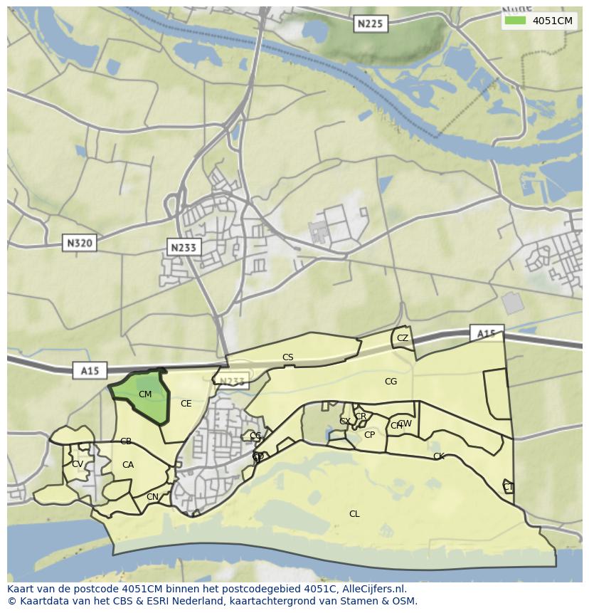 Afbeelding van het postcodegebied 4051 CM op de kaart.