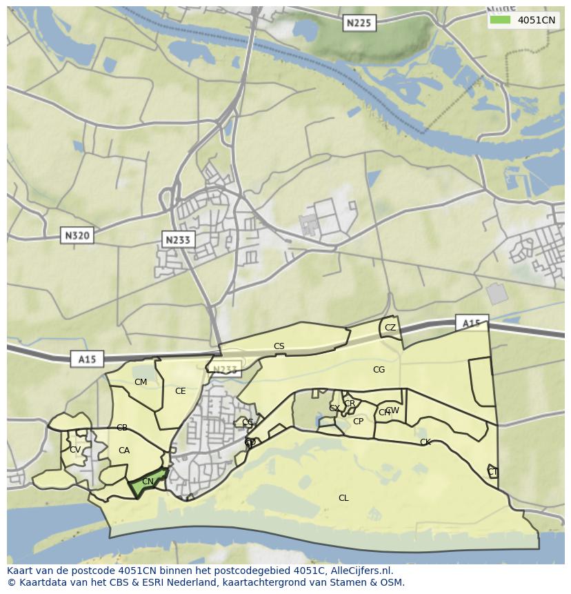 Afbeelding van het postcodegebied 4051 CN op de kaart.