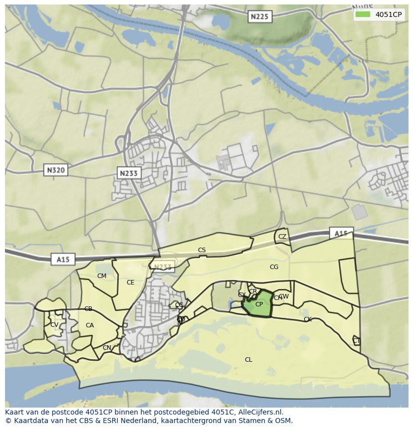 Afbeelding van het postcodegebied 4051 CP op de kaart.