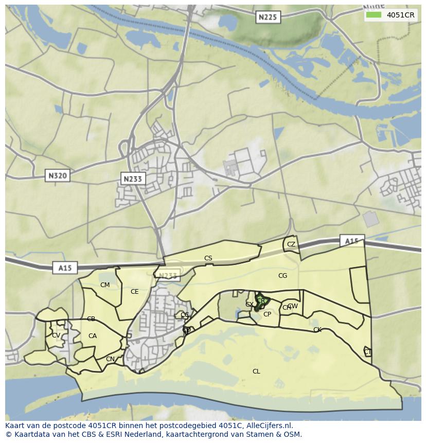 Afbeelding van het postcodegebied 4051 CR op de kaart.