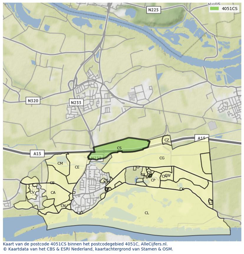 Afbeelding van het postcodegebied 4051 CS op de kaart.