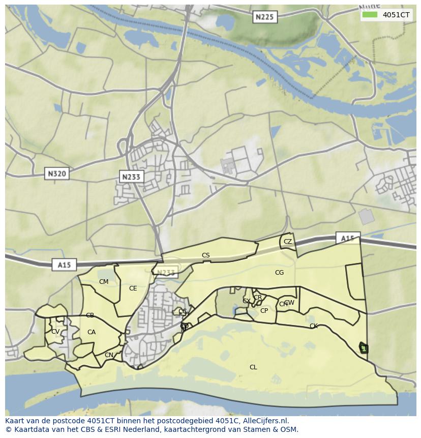 Afbeelding van het postcodegebied 4051 CT op de kaart.