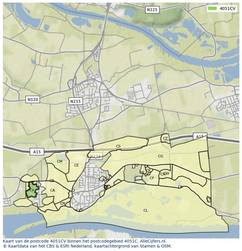 Afbeelding van het postcodegebied 4051 CV op de kaart.