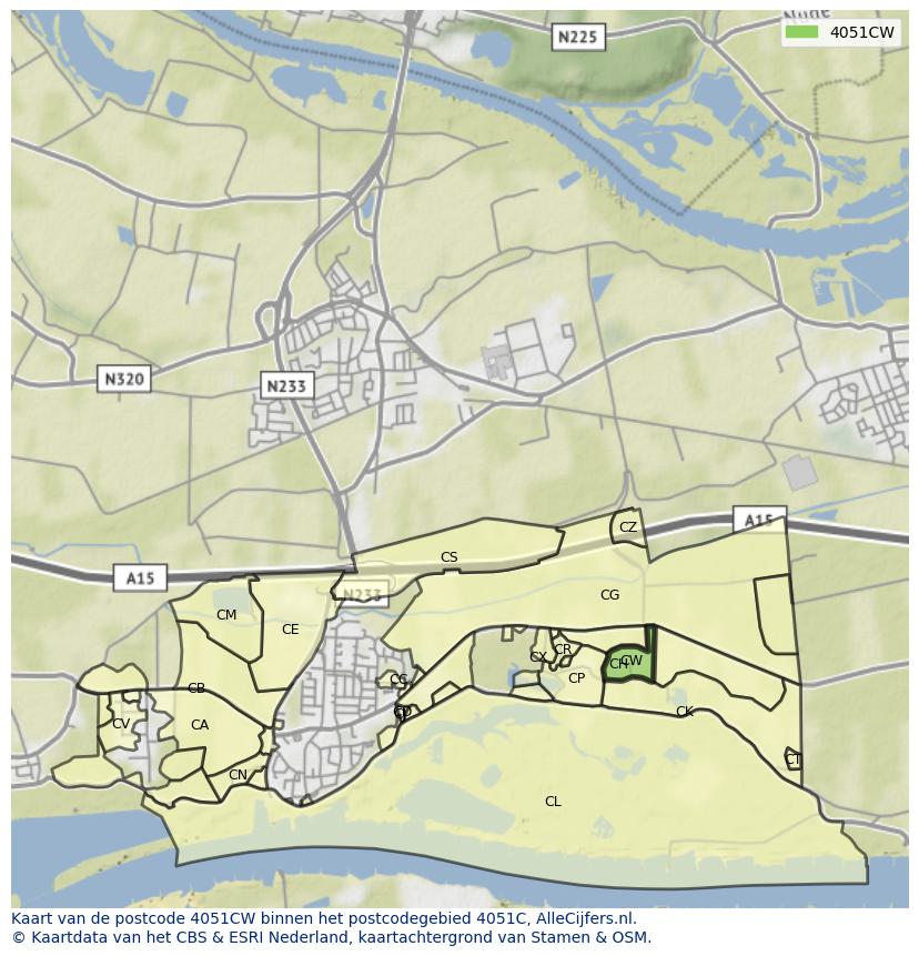 Afbeelding van het postcodegebied 4051 CW op de kaart.