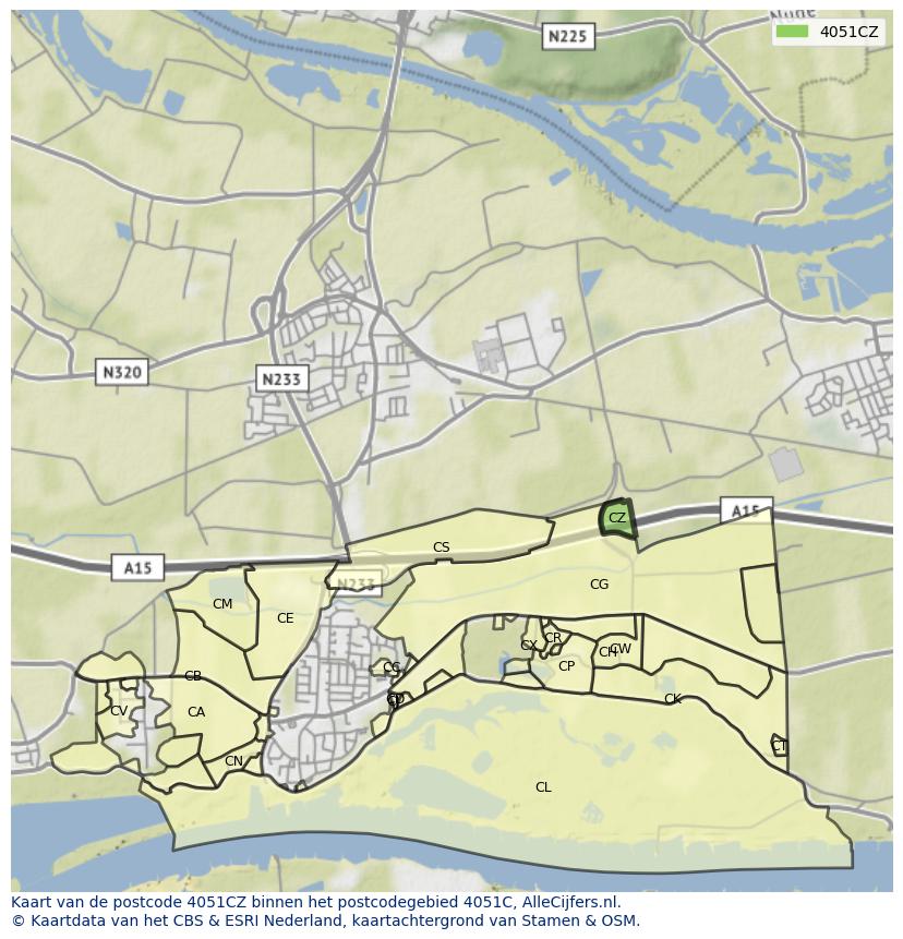 Afbeelding van het postcodegebied 4051 CZ op de kaart.