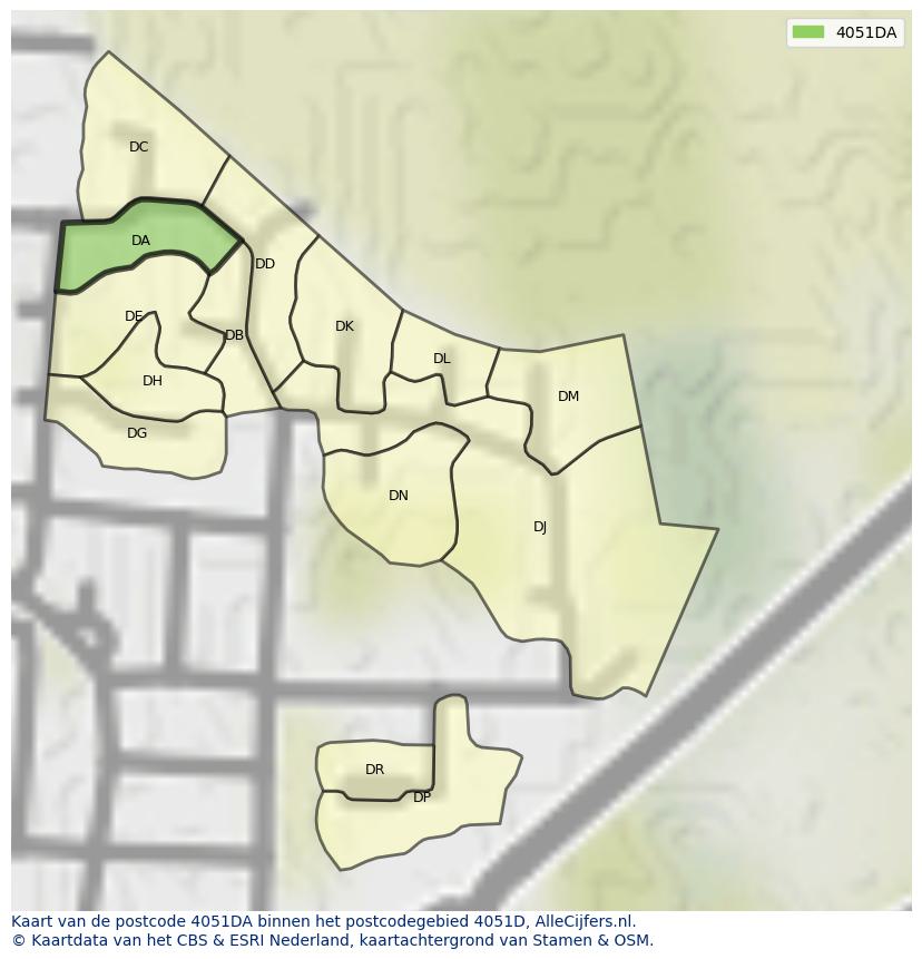 Afbeelding van het postcodegebied 4051 DA op de kaart.