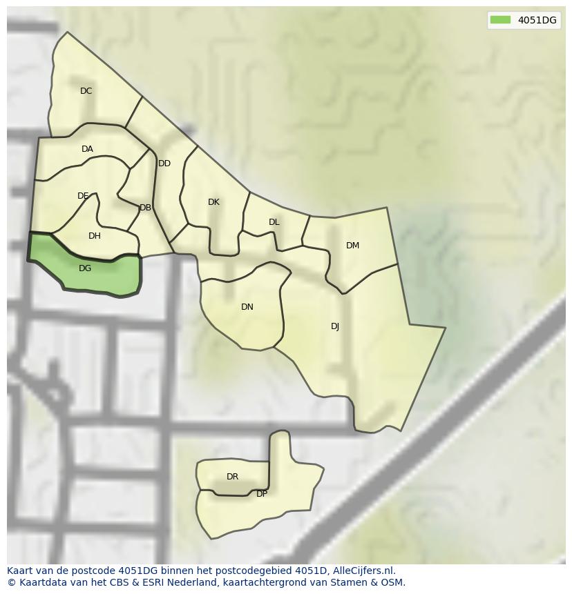 Afbeelding van het postcodegebied 4051 DG op de kaart.